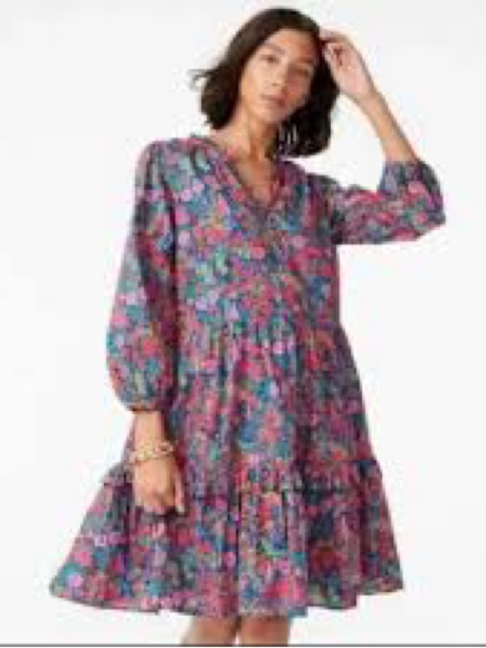 J. Crew x Liberty Fabrics Floral Tiered V-Neck Oversized Midi Dress Size XXS